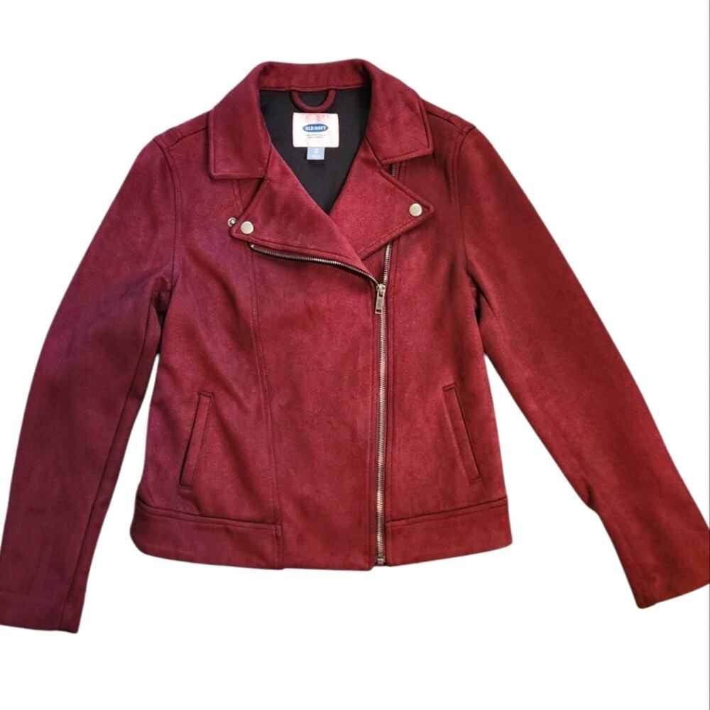 Old Navy women's moto jacket faux suede burgundy size XS